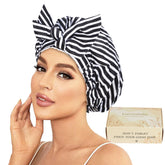 Luvruitaky shower cap bowknot-black-stripe detail for secure fit and style.