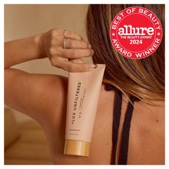 Lux Unfiltered N 32 gradual self tanner application swatch demonstrates even, streak-free coverage