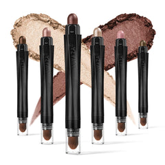 Luxaza 6pcs cream eyeshadow sticks packaging shows coordinated neutrals for quick, versatile looks.