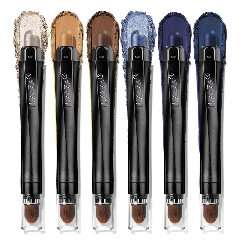 Luxaza Pro Jeans Blue eyeshadow stick set close-up shows versatile day-to-night colors