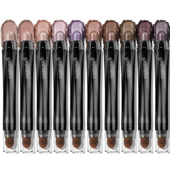 LUXAZA PRO Plum Eyeshadow Stick swatches on skin showing plum, lilac, and bronze tones for versatile looks.