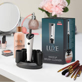 Luxe electric makeup brush cleaner machine shown in action for quick cleansing
