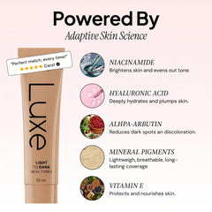 Luxe foundation pump dispensing product demonstrating controlled, no-waste use