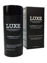 LUXE Hair Building Fibers front coverage for natural thinning concealment.