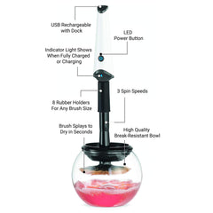 USB charging dock with solution bottle highlighting convenient charging and sanitizing setup
