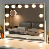 LuxeVue vanity mirror with LED bulbs provides even lighting for makeup.