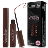 Luxillia magnetic eyeliner tube close-up showing long-lasting brown formula for all-day wear.