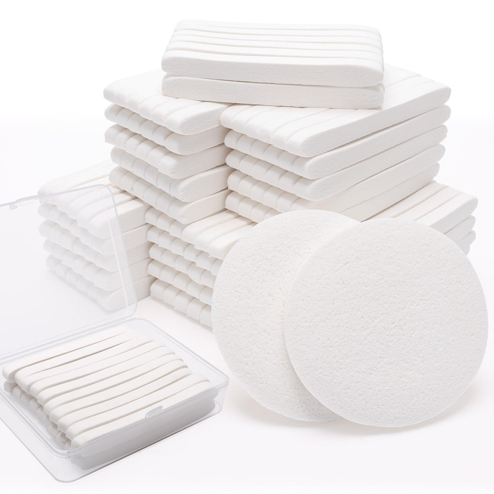 Luxiv compressed facial sponge pack, side view, portable cleansing tool for on-the-go routines.