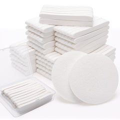 Luxiv compressed facial sponge pack, side view, portable cleansing tool for on-the-go routines.