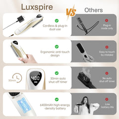 Luxspire cordless hair straightener brush anti-scald-teeth close-up for safe styling