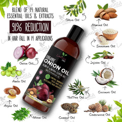 Luxura Sciences Organic Onion Oil ingredients like argan and hibiscus for nourishment