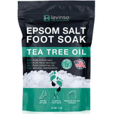 LV LAVINSO Tea Tree Foot Soak bottle pours for post-workout foot refresh