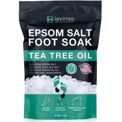 LV LAVINSO Tea Tree Foot Soak bottle pours for post-workout foot refresh