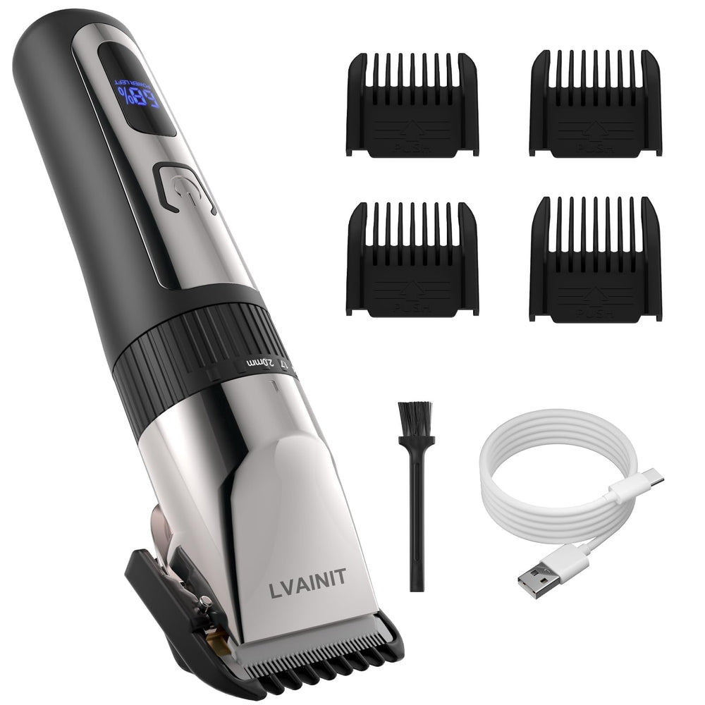 LVAINIT hair clippers package shows complete at-home grooming kit for versatile trims.