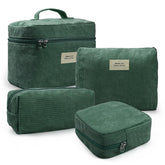 LVWNM corduroy makeup bag set in green with zipper for travel organization.