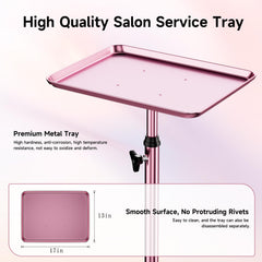 LWADALN salon tray cart pink side view showcases smooth wheels for effortless mobile service.