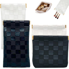 LyBlissor checkered makeup bag front view showing compact storage for daily cosmetics.