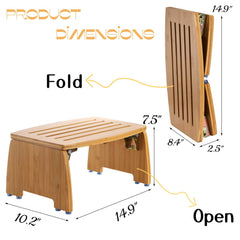 Lyellfe bamboo folding step stool with non-slip legs for stability.