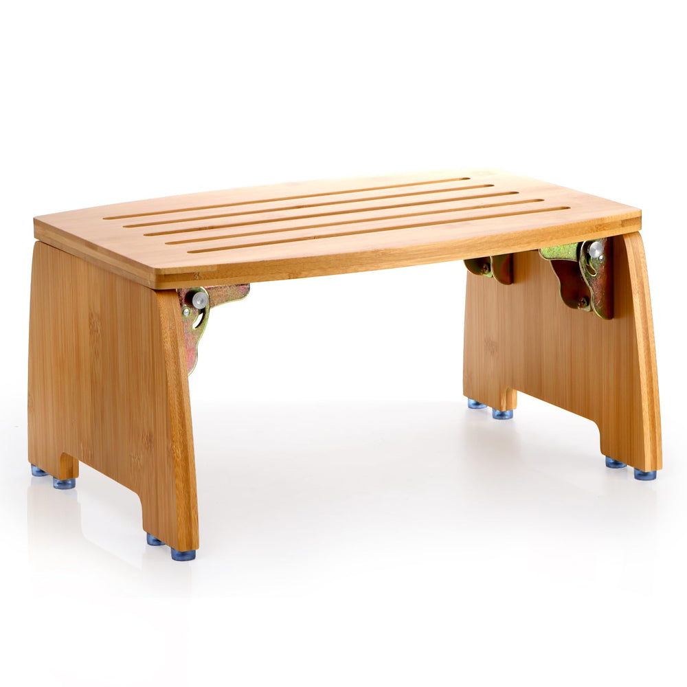 Lyellfe bamboo folding step stool open for sturdy home use.