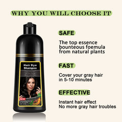 Lymznus Instant Black Hair Dye Shampoo application in hands demonstrates quick gray coverage.