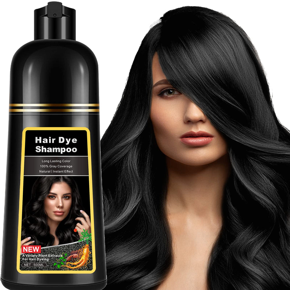 Lymznus Instant Black Hair Dye Shampoo bottle front view shows 3-in-1 color, cleanse, and condition.