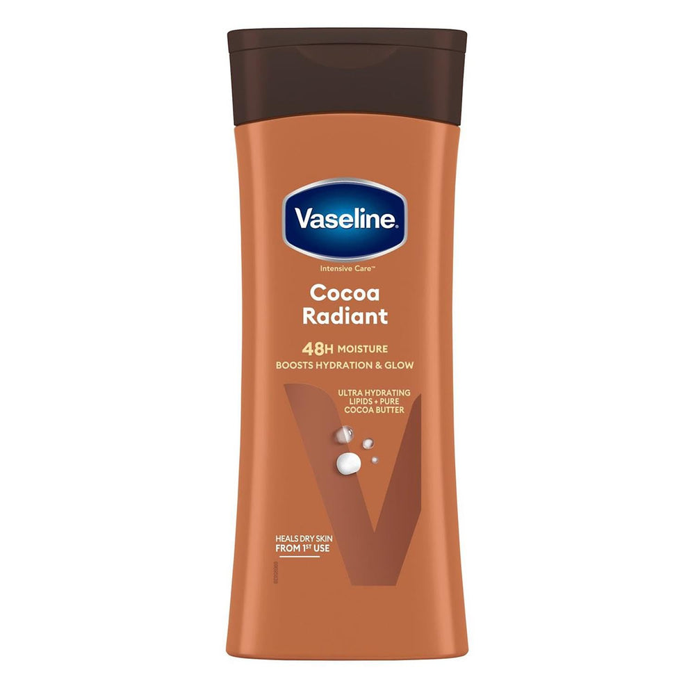 Lynx Vaseline Intensive Care Cocoa Radiant bottle highlights cocoa butter hydration