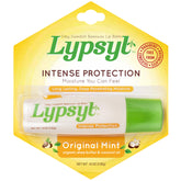 Lypsyl Intense Protection Original Mint lip balm tube close-up with moisture and protection.