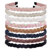 LYroo 8-pack gold beaded headband with lace edge for secure all-day wear.