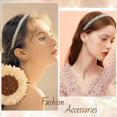 LYroo black beaded headband with lace trim enhances evening outfits.