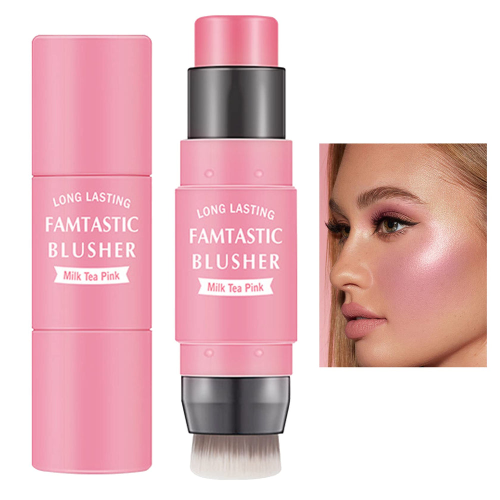 LZYLLS Cream Blush Stick with Brush front view shows compact portable design for easy touch-ups.