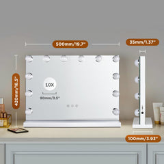 M MIVONDA vanity mirror LED bulbs close-up showcase soft, flattering tones for makeup prep.