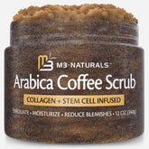 M3 Naturals Arabica Coffee Scrub jar shows rich texture for spa-worthy exfoliation and hydration