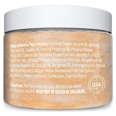 M3 Naturals collagen-infused scrub graphic emphasizes stem cell blend for skin renewal.