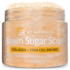 M3 Naturals packaging highlights premium brown sugar scrub for spa-like skin.