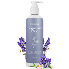 M3 Naturals Lavender & Chamomile magnesium lotion bottle promotes restful nights through calming fragrance.