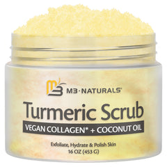 M3 Naturals turmeric scrub texture spread highlights creamy formula for skin renewal