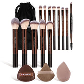 MAANGE 16pcs makeup brush set in travel case (coffee) for versatile on-the-go makeup.