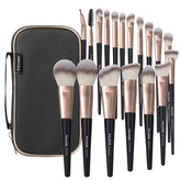 MAANGE 18 Pcs makeup brush set in case coffee front view for flawless application