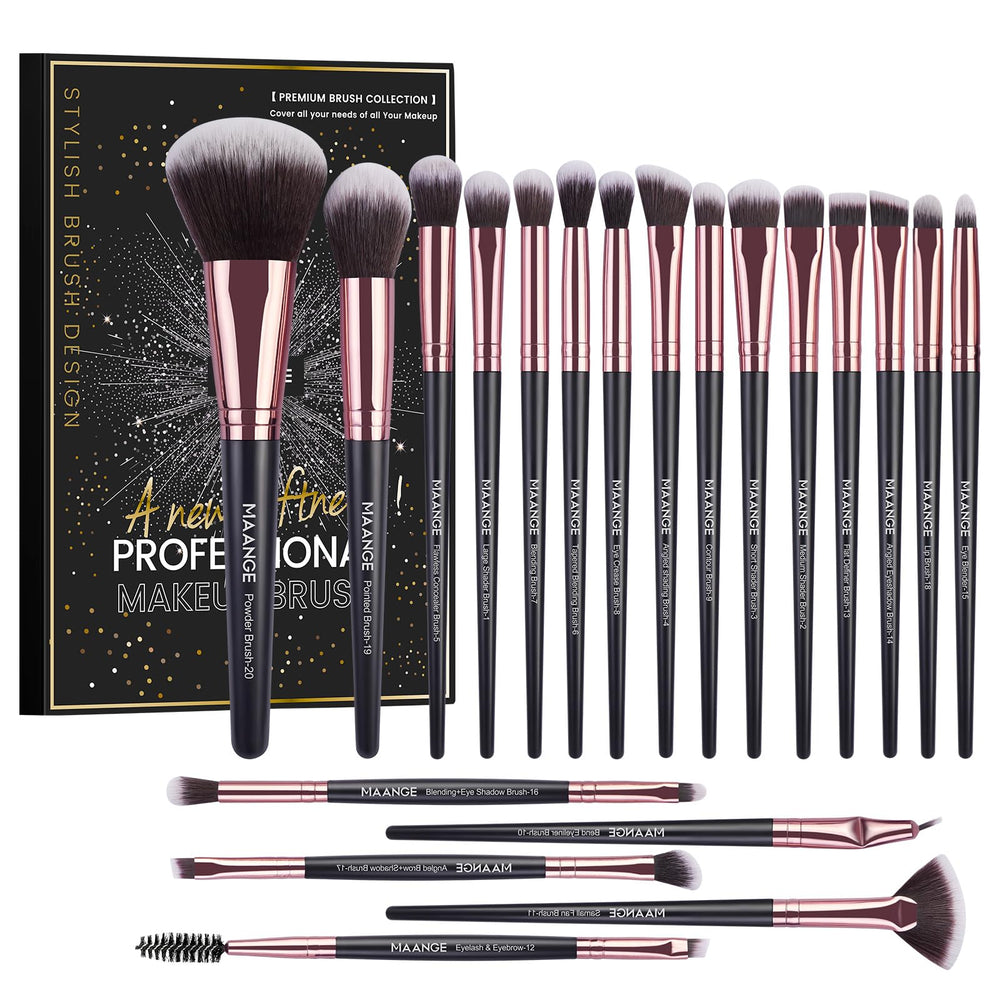 MAANGE 20-piece makeup brush set with kabuki brushes delivers smooth blending for flawless complexion