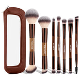 MAANGE 7-pcs brush set with apricot bag for flawless full-face makeup.