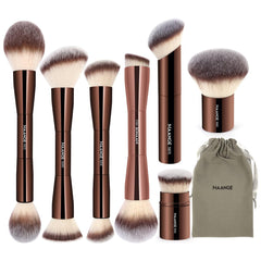 MAANGE coffee 7pc brush set packaging view highlights easy storage and quick makeup prep.