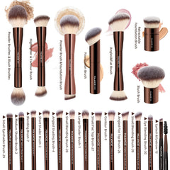 MAANGE double-ended kabuki brush shows versatile blending for liquids and powders.