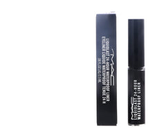 MAC Liquidlast Liner Point Black brush-tip closeup highlights ultra-precise control for crisp edges.