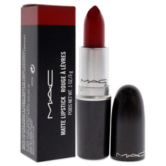 MAC Matte Lipstick 612 Russian Red on lips close-up with smooth finish