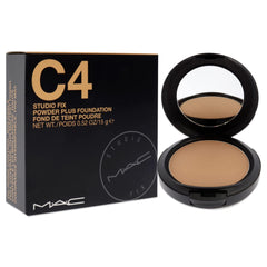 MAC Studio Fix Powder Plus Foundation C4 brush-applied swatch demonstrates buildable coverage.