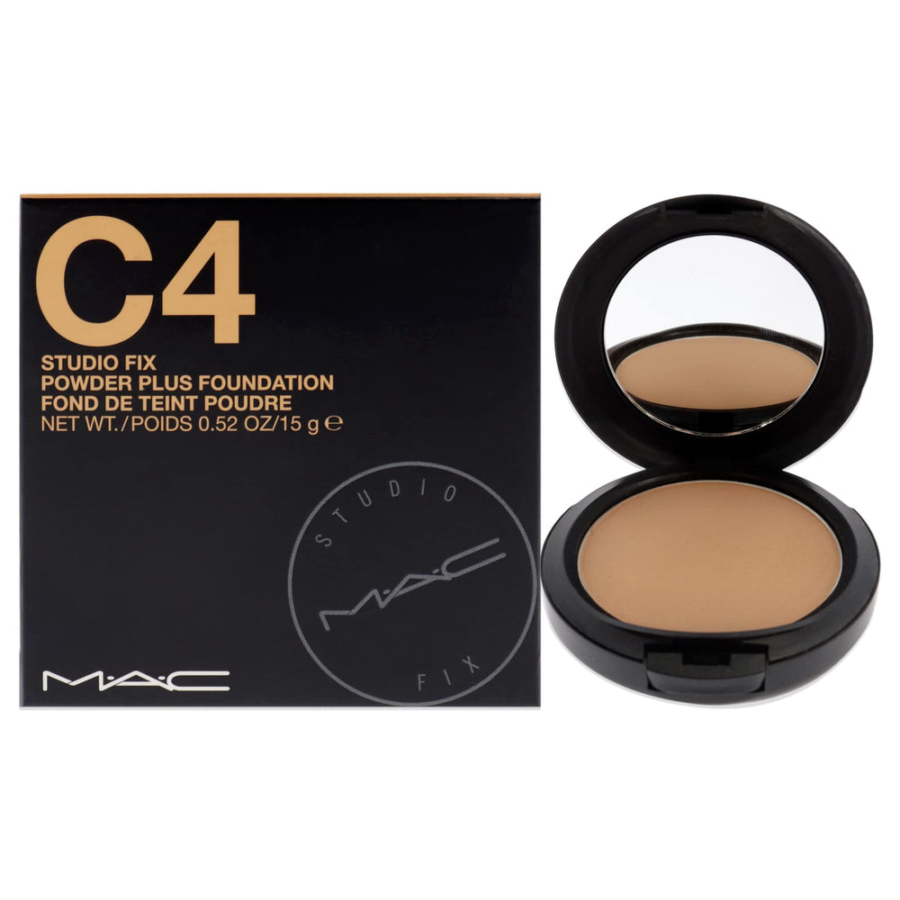 MAC Studio Fix Powder Plus Foundation C4 compact demonstrates matte finish and oil control.