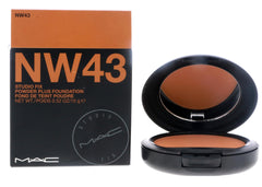 MAC Studio Fix Powder Plus Foundation NW43 compact close-up shows a silky matte finish for lasting coverage.