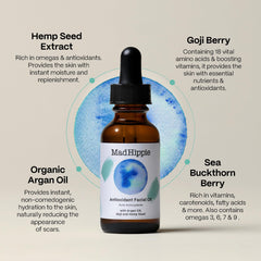 Mad Hippie Antioxidant Facial Oil texture shown as droplet pour for easy layering.