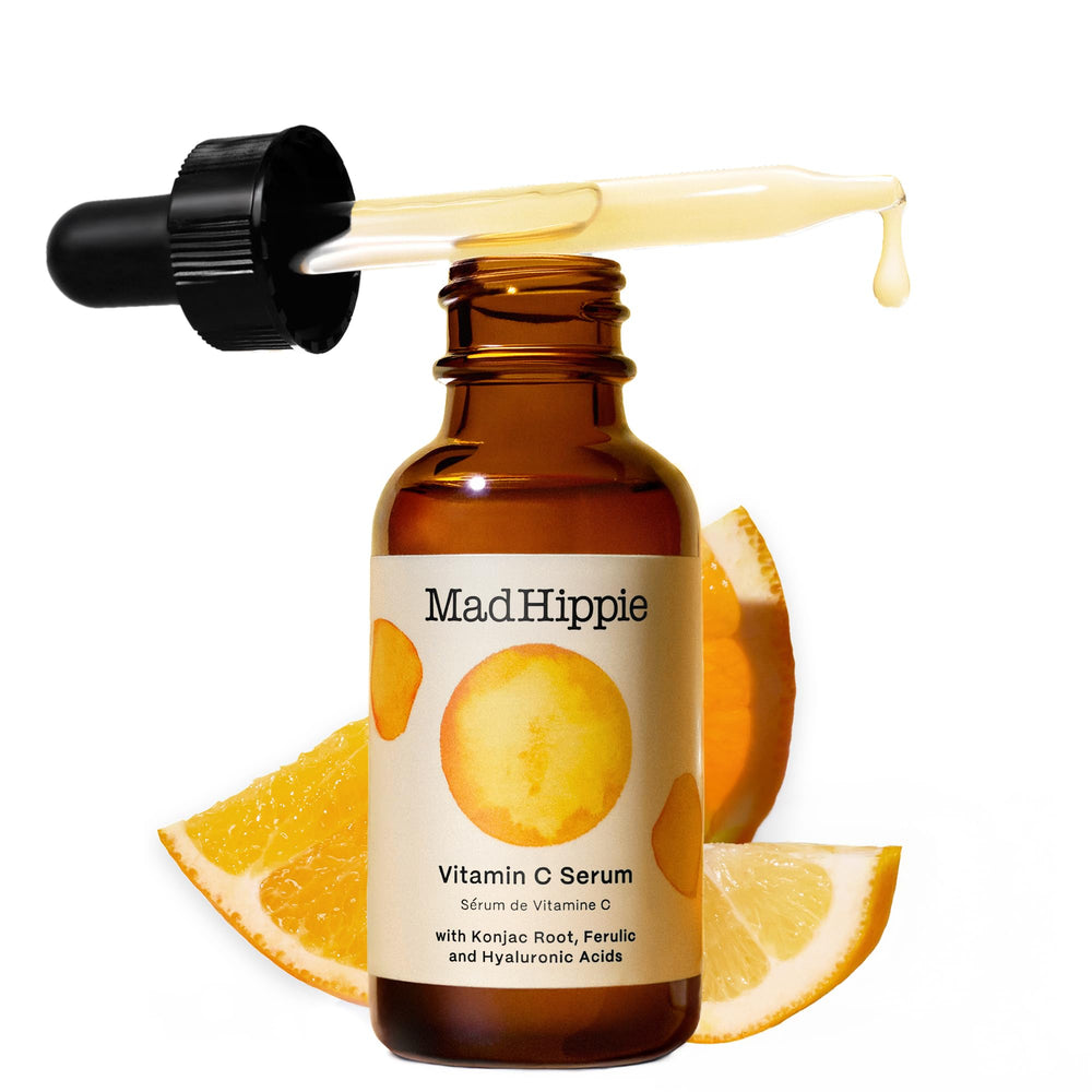 Mad Hippie Vitamin C Serum bottle with dropper for brightening skin.