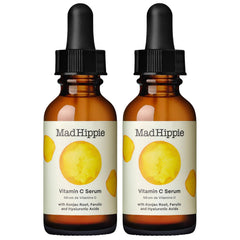 Mad Hippie Vitamin C Serum bottle closeup showing brightening glow potential.
